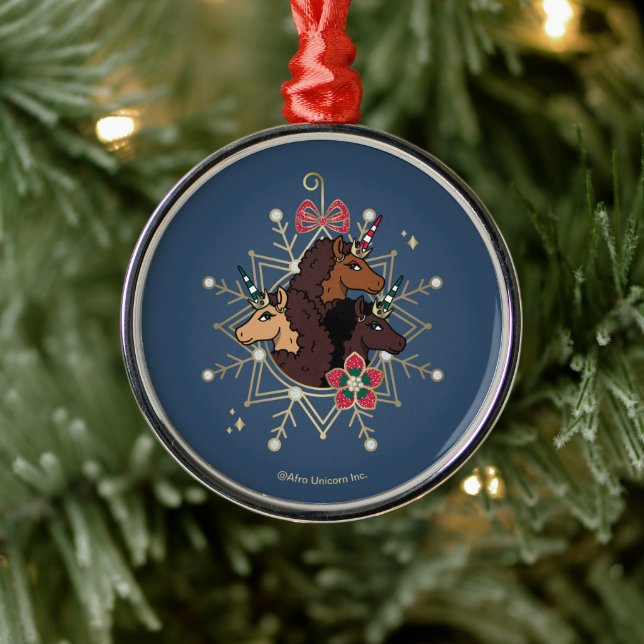 Afro Unicorn Festive Holiday Magical Metal Tree Decoration (Tree)