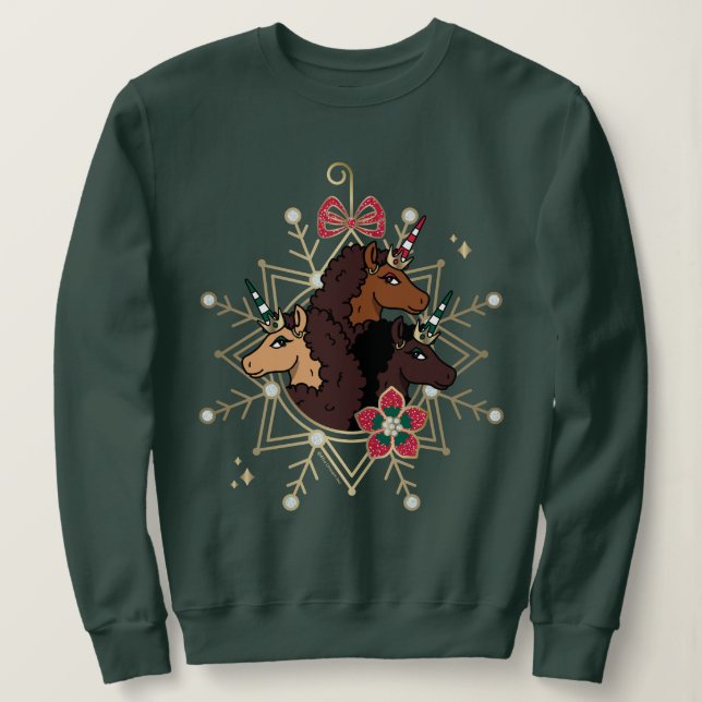 Afro Unicorn Festive Holiday Magical Sweatshirt (Design Front)