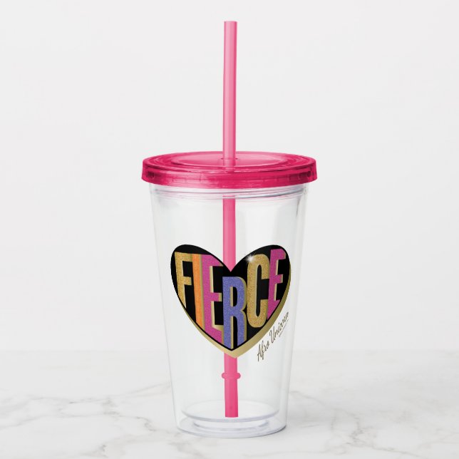 Afro Unicorn Fierce Heart Design Acrylic Tumbler (Front)