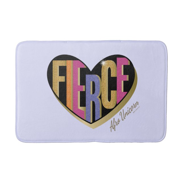 Afro Unicorn Fierce Heart Design Bath Mat (Front)
