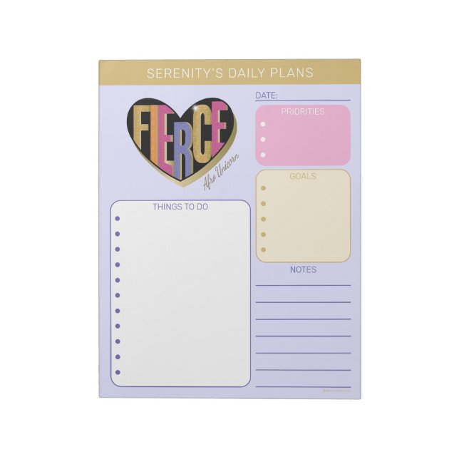 Afro Unicorn Fierce Heart Design Notepad (Rotated)