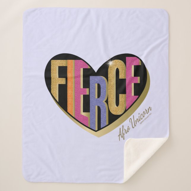 Afro Unicorn Fierce Heart Design Sherpa Blanket (Front)