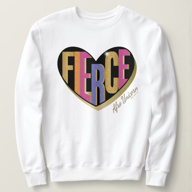 Afro Unicorn Fierce Heart Design Sweatshirt (Design Front)