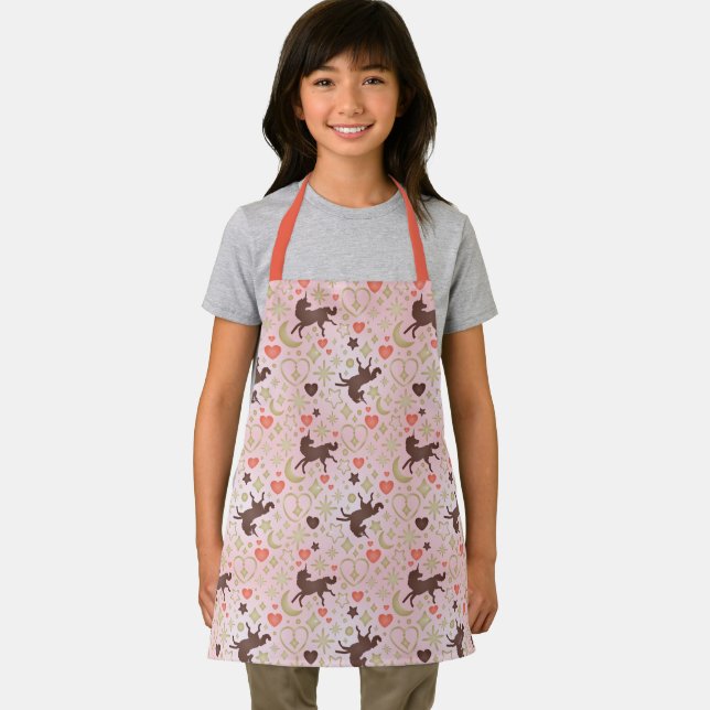 Afro Unicorn Heart & Star Pink  Pattern Apron (Insitu)