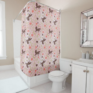 Afro Unicorn Heart & Star Pink  Pattern Shower Curtain
