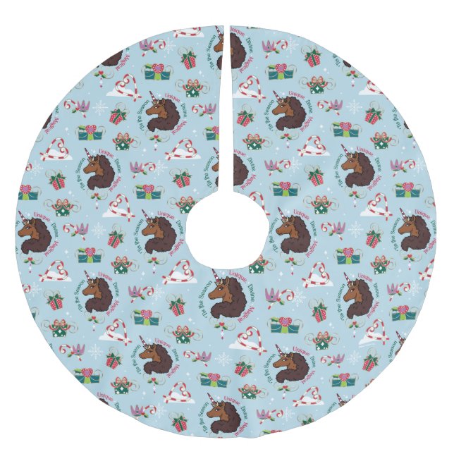 Afro Unicorn Holiday Pattern Brushed Polyester Tree Skirt (Front)