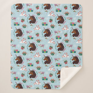 Afro Unicorn Holiday Pattern Sherpa Blanket