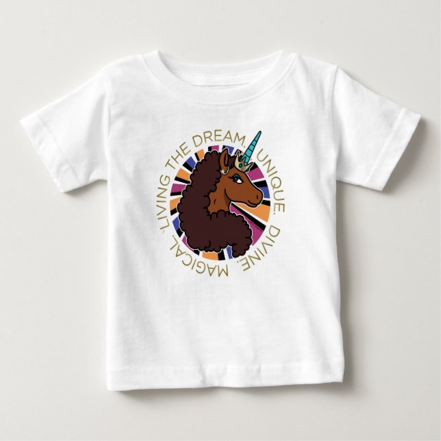 Afro Unicorn Living the Dream Design Baby T-Shirt (Front)