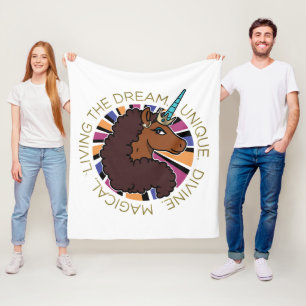 Afro Unicorn Living the Dream Design Fleece Blanket