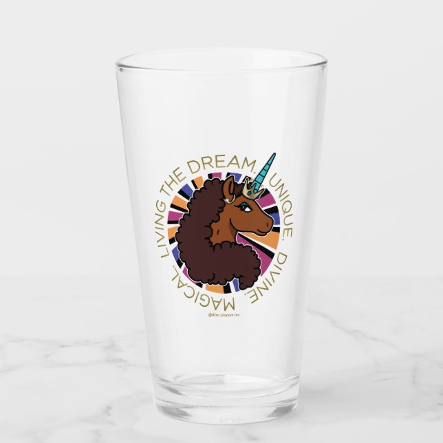 Afro Unicorn Living the Dream Design Glass (Front)