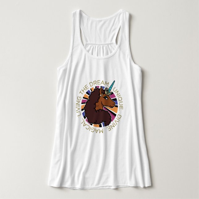 Afro Unicorn Living the Dream Design Singlet (Design Front)