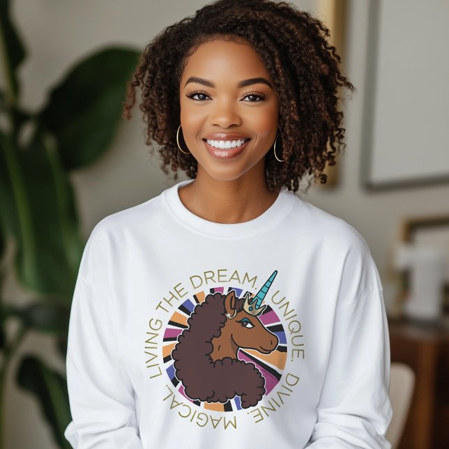 Afro Unicorn Living the Dream Design T-Shirt (Creator Uploaded)