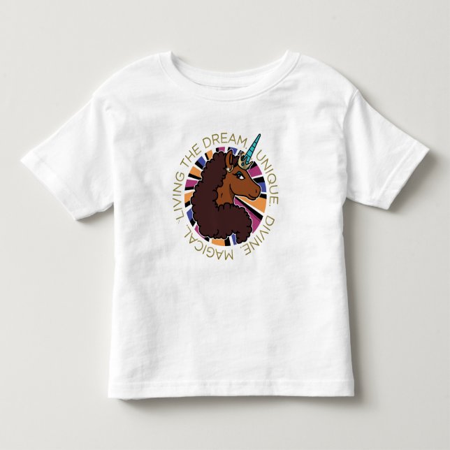 Afro Unicorn Living the Dream Design Toddler T-Shirt (Front)