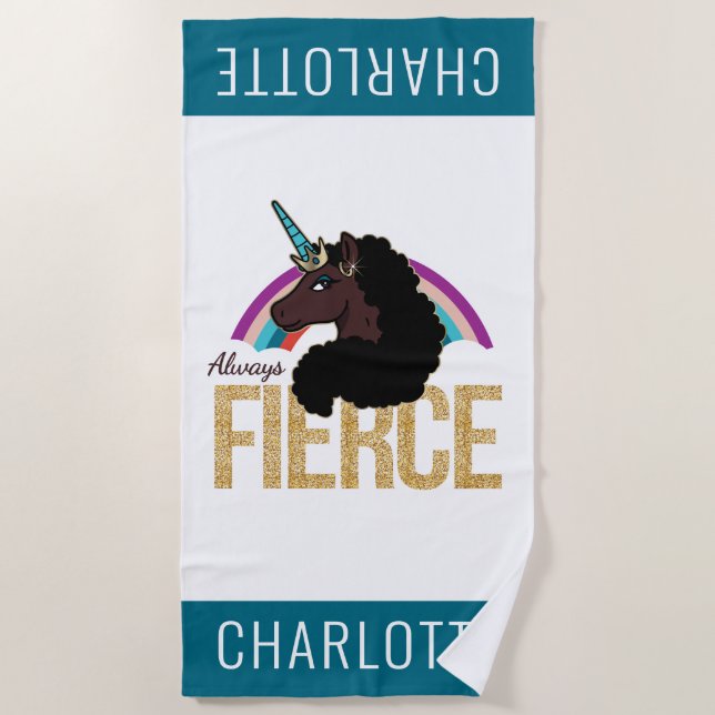 Afro Unicorn | Magical - Always Fierce Beach Towel (Front)