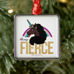 Afro Unicorn   Magical - Always Fierce Metal Tree Decoration