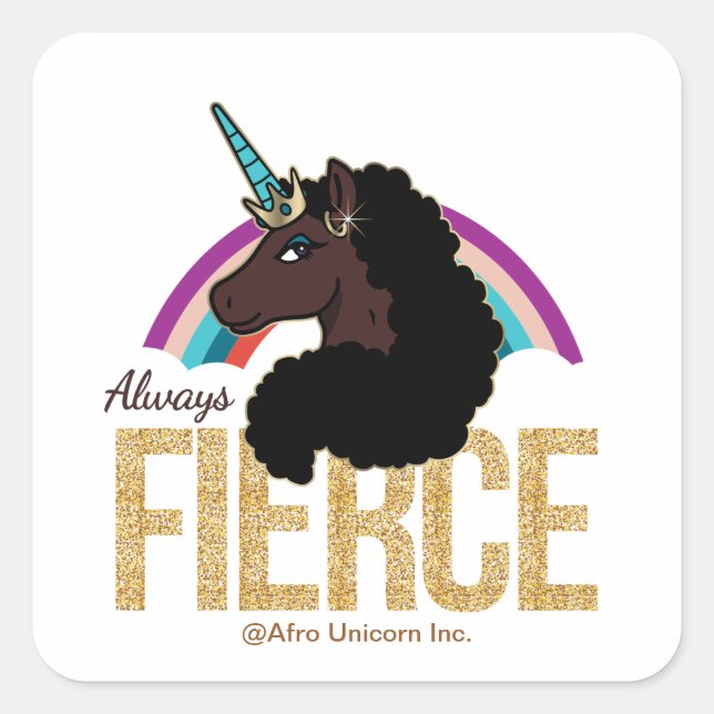 Afro Unicorn | Magical - Always Fierce Square Sticker (Front)