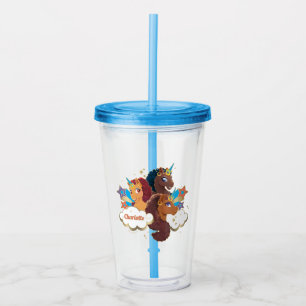 Afro Unicorn Magical Girls Birthday Acrylic Tumbler
