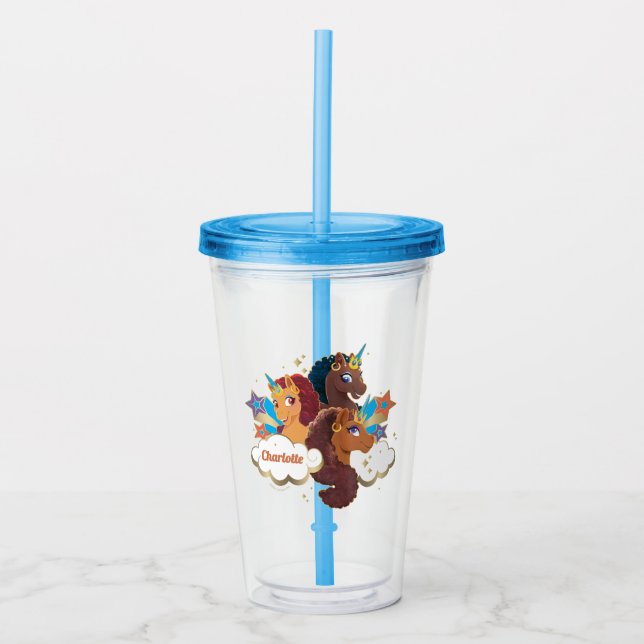 Afro Unicorn | Magical Girls Birthday Acrylic Tumbler (Front)
