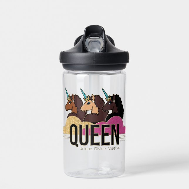 Afro Unicorn Queen Trio Design Water Bottle (Front)