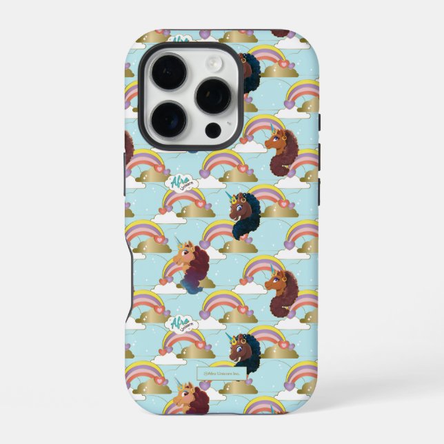 Afro Unicorn Rainbow and Hearts Pattern iPhone Case (Back)