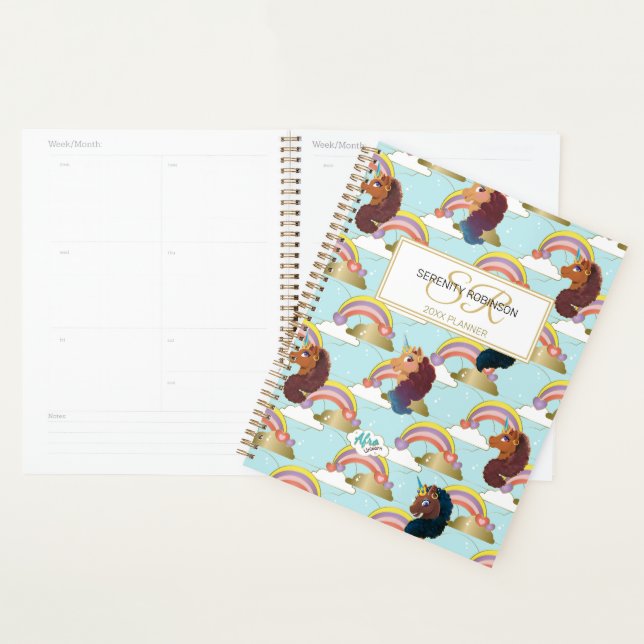 Afro Unicorn Rainbow and Hearts Pattern Planner (Display)