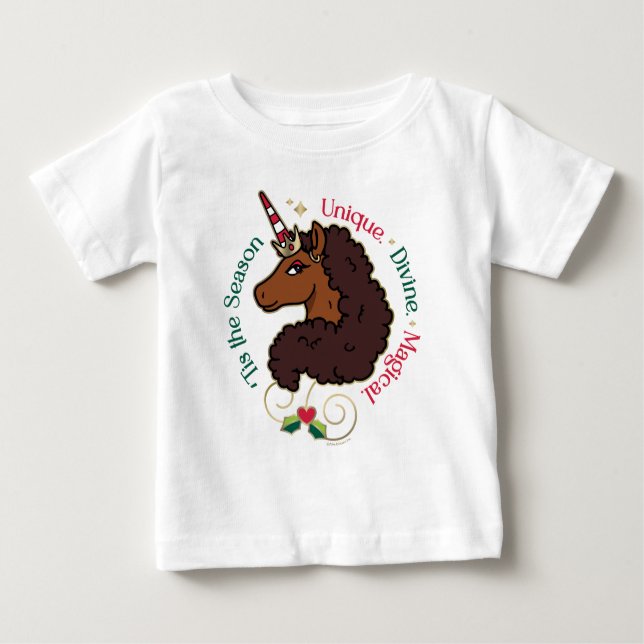 Afro Unicorn 'Tis the Season Holiday Unicorn Baby T-Shirt (Front)