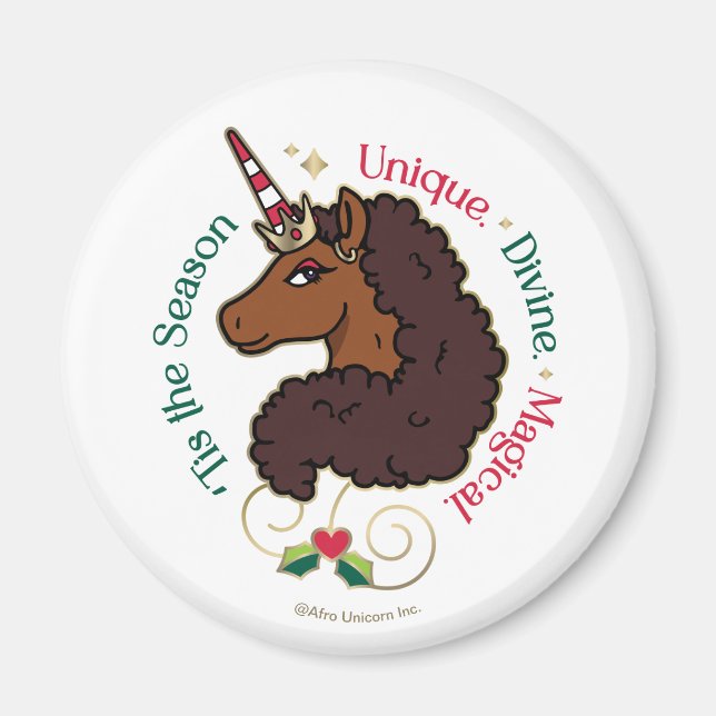 Afro Unicorn 'Tis the Season Holiday Unicorn Magnet (Front)