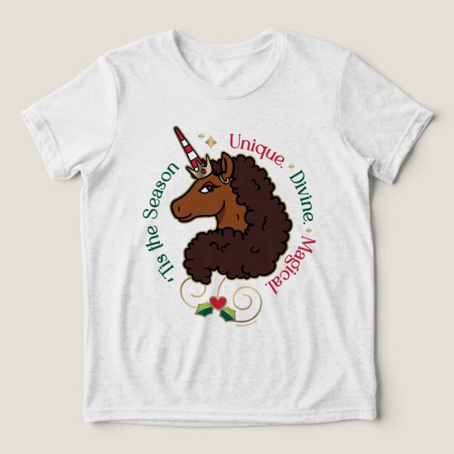 Afro Unicorn 'Tis the Season Holiday Unicorn Tri-Blend Shirt (Design Front)