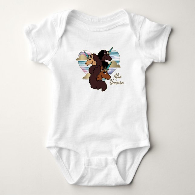 Afro Unicorn Trio Heart Design Baby Bodysuit (Front)
