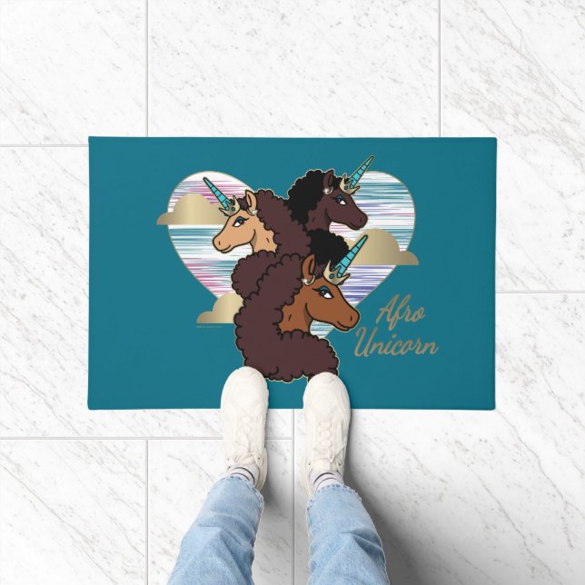 Afro Unicorn Trio Heart Design Doormat (Indoor)