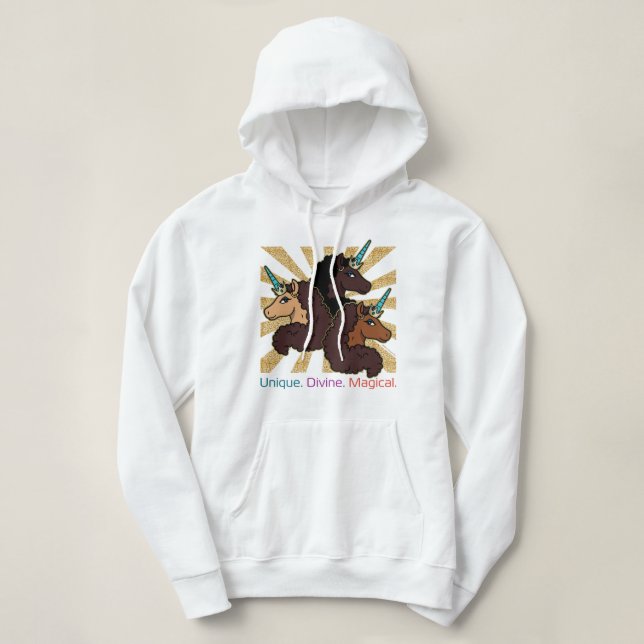 Afro Unicorn Trio: Unique, Divine, and Magical Hoodie (Design Front)