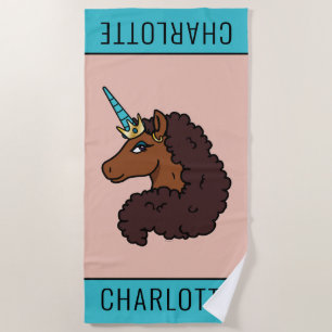 Afro Unicorn   Unique Beach Towel