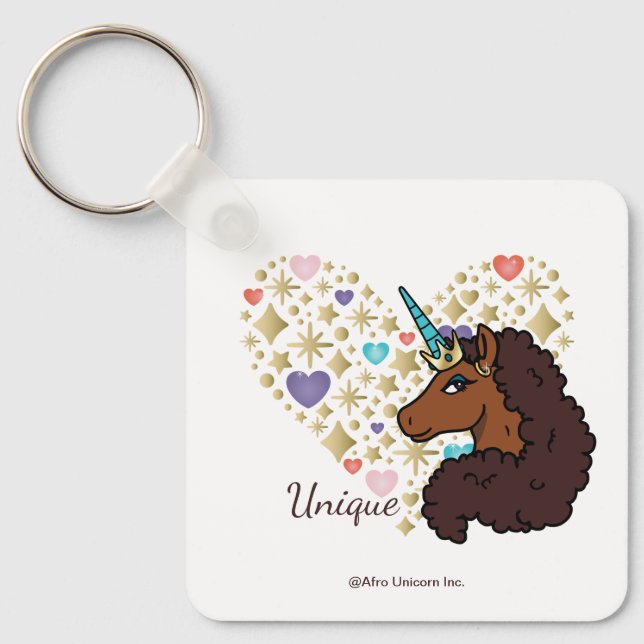 Afro Unicorn | Unique Heart Design Key Ring (Front)