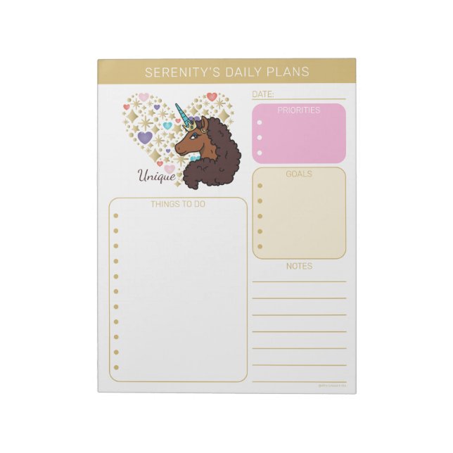 Afro Unicorn | Unique Heart Design Notepad (Rotated)