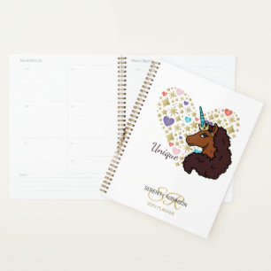 Afro Unicorn Unique Heart Design Planner