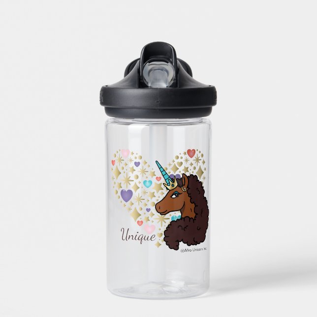 Afro Unicorn | Unique Heart Design Water Bottle (Front)
