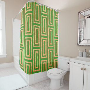 Afro‑Urban Oblong Squares Green Beige Cream  Shower Curtain