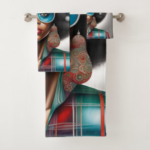 Afro woman elegant and bizarre  holiday mood  bath towel set