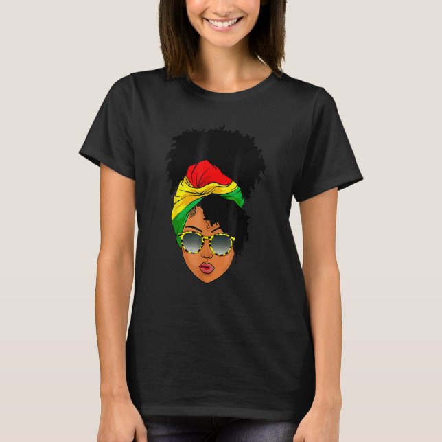 Afro Woman Headscarf Nubian Melanin Popping Black  T-Shirt (Front)
