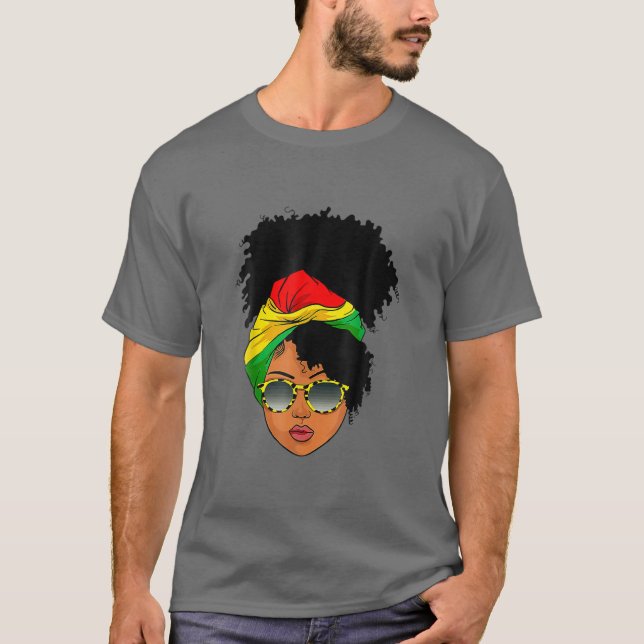 Afro Woman Headscarf Nubian Melanin Popping Black T-Shirt (Front)