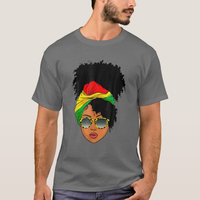 Afro Woman Headscarf Nubian Melanin Popping Black T-Shirt (Front)