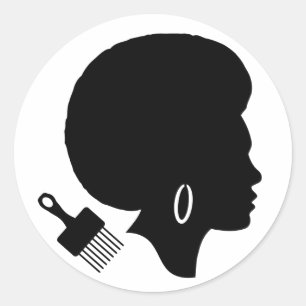 AFRO WOMAN IN BLACK AND WHITE CLASSIC ROUND STICKER