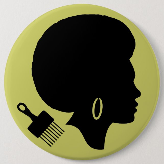 AFRO WOMAN WITH AFRO PICK 6 CM ROUND BADGE (Front)