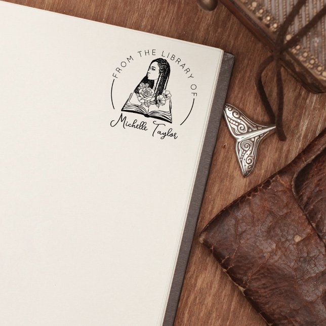 Afro Woman with Flowers, Book From the Library Of  Rubber Stamp (Creator Uploaded)