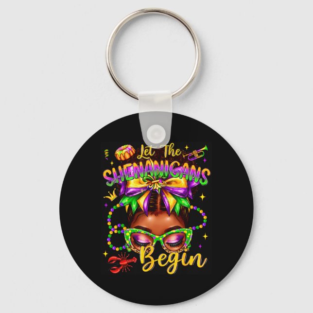 Afro Women Let The Shenanigans Begin Mardi Gras Key Ring (Front)