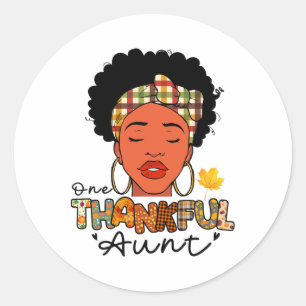 Afro Women Messy Bun One Thankful Aunt Fall Thanks Classic Round Sticker