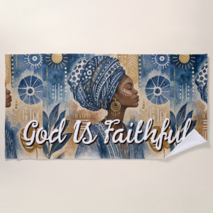 Afrobohemian Adire Fabric Aesthetic, Watercolor Beach Towel