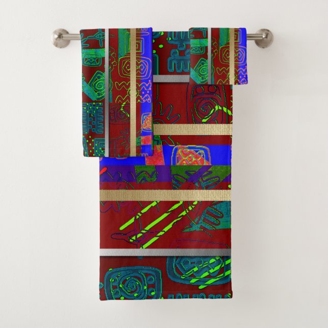 Afrocentric Abstract Symbols Bath Towel Set (Insitu)
