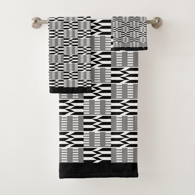 Afrocentric Black and White Kente Bath Towel Set (Insitu)