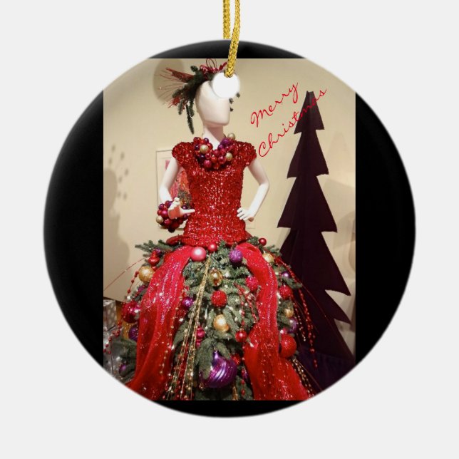 Afrocentric Dress Form Mannequin Christmas Tree Ceramic Tree Decoration (Front)
